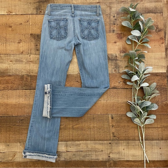 HABITUAL Light Wash Glory BOOTCUT JEANS, Celtic Cross on Pocket - Picture 10 of 14